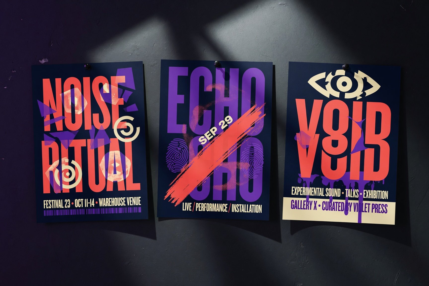 Bold typographic poster series designed for an events brand
